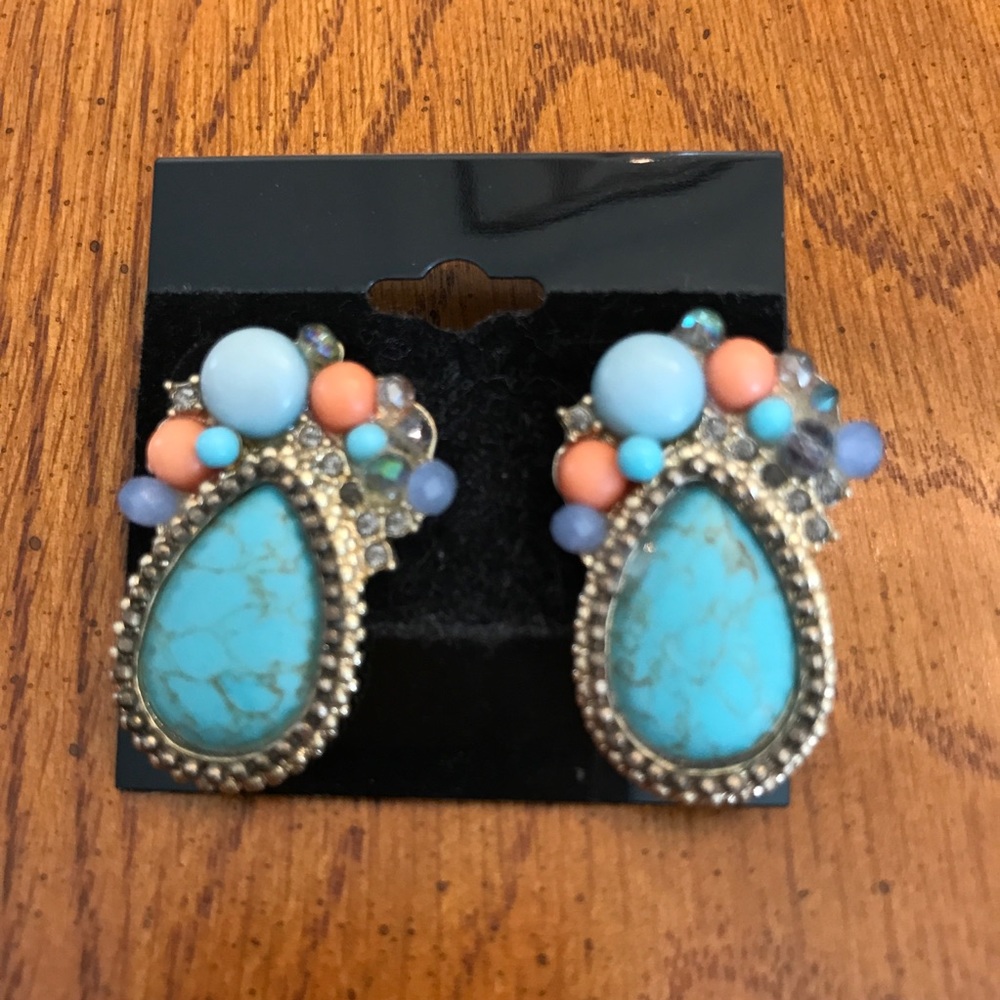 Turquoise and Coral big earrings